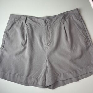 Black Saks Fifth Avenue 100% Silk Pleated Cuffed Shorts Grey Womens Size 12